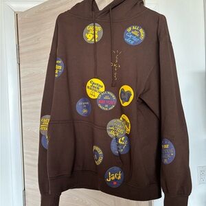 Cactus Jack by Travis Scott Brown Crewneck Hoodie with Yellow & Blue Patches